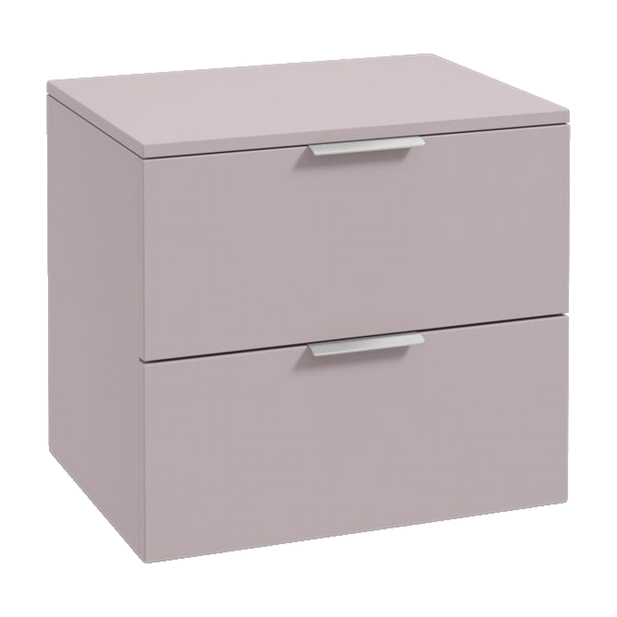 SONAS Stockholm 60cm wall hung two drawer vanity unit in Matt Cashmere Pink with brushed chrome handles