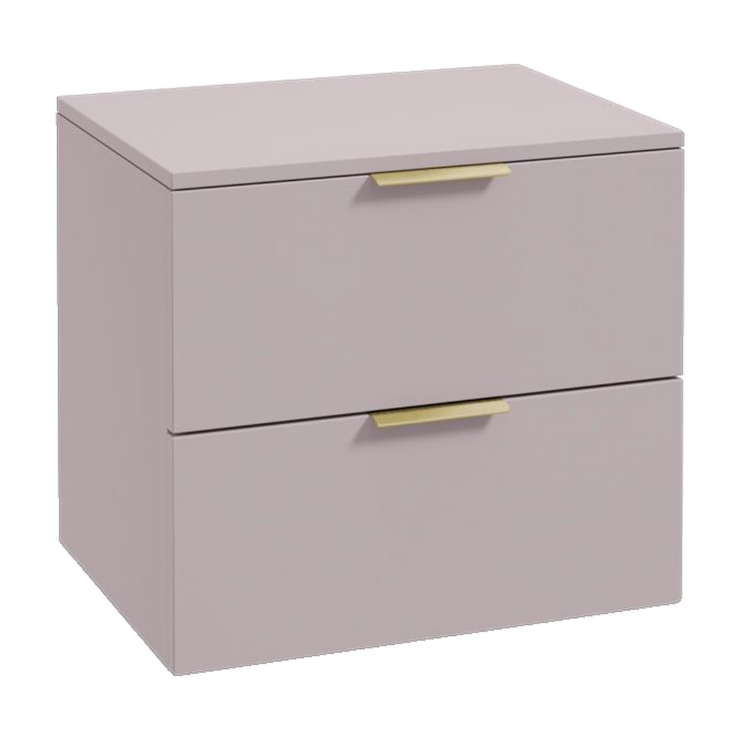 SONAS Stockholm 60cm wall hung two drawer vanity unit in Matt Cashmere Pink with brushed gold handles
