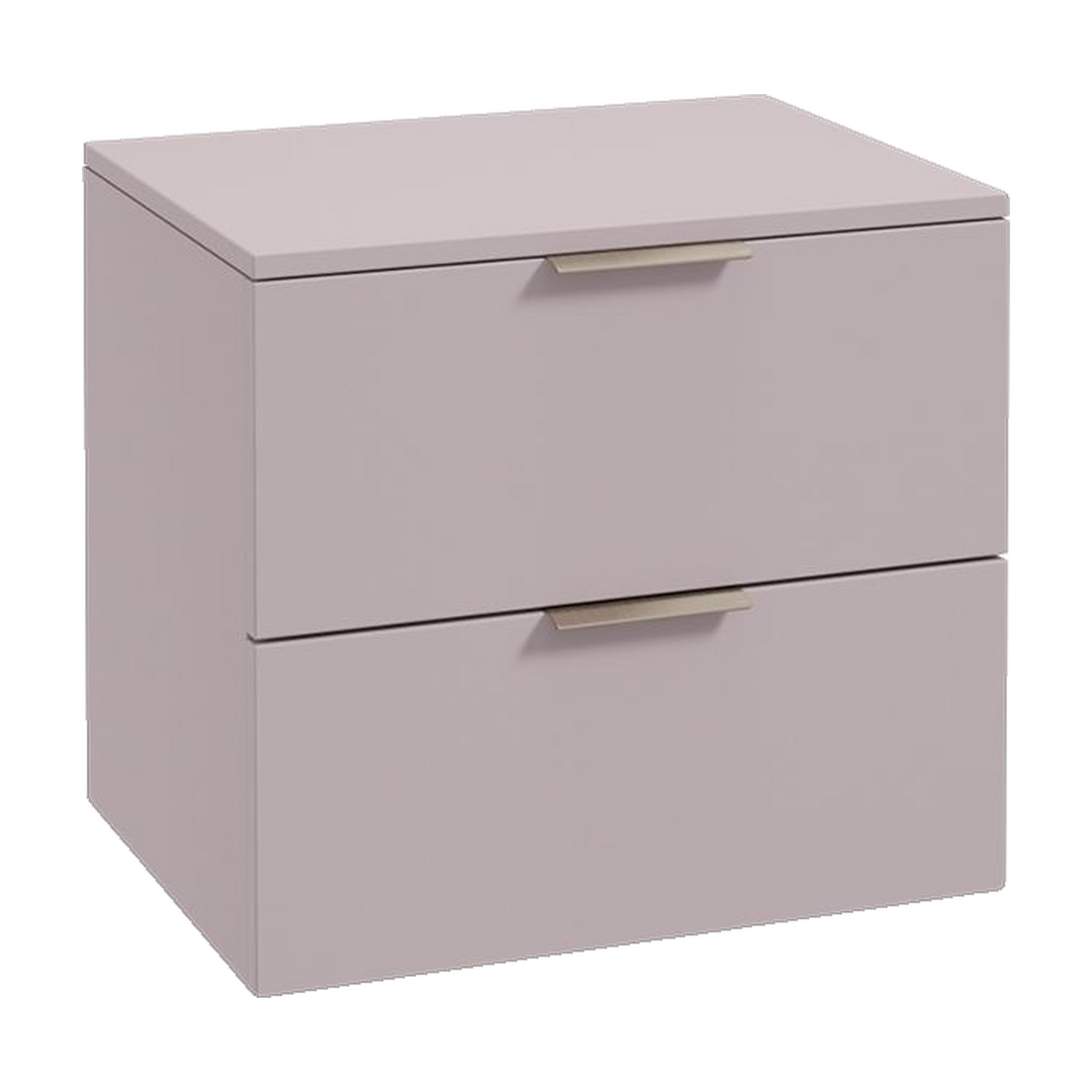 SONAS Stockholm 60cm wall hung two drawer vanity unit in Matt Cashmere Pink with brushed nickel handles