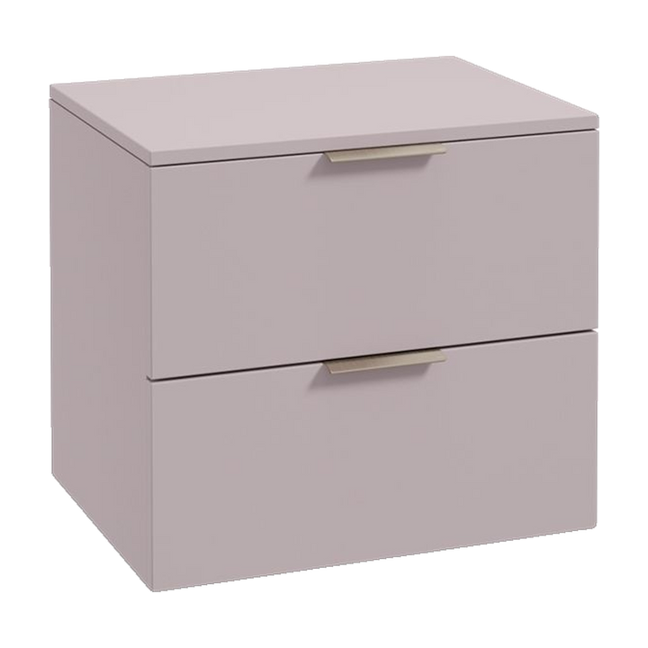 SONAS Stockholm 60cm wall hung two drawer vanity unit in Matt Cashmere Pink with brushed nickel handles