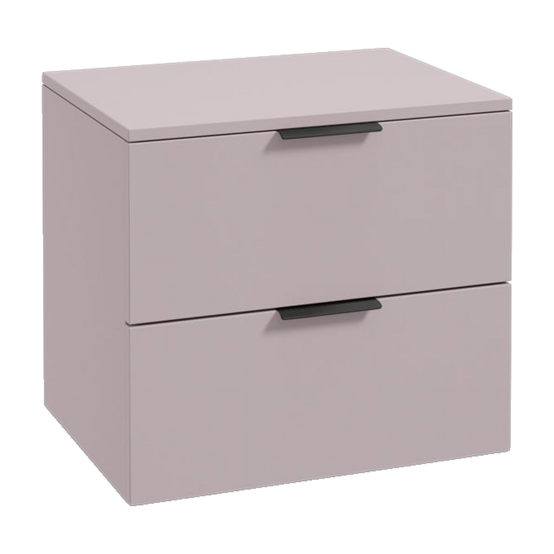 SONAS Stockholm 60cm wall hung two drawer vanity unit in Matt Cashmere Pink with matt black handles