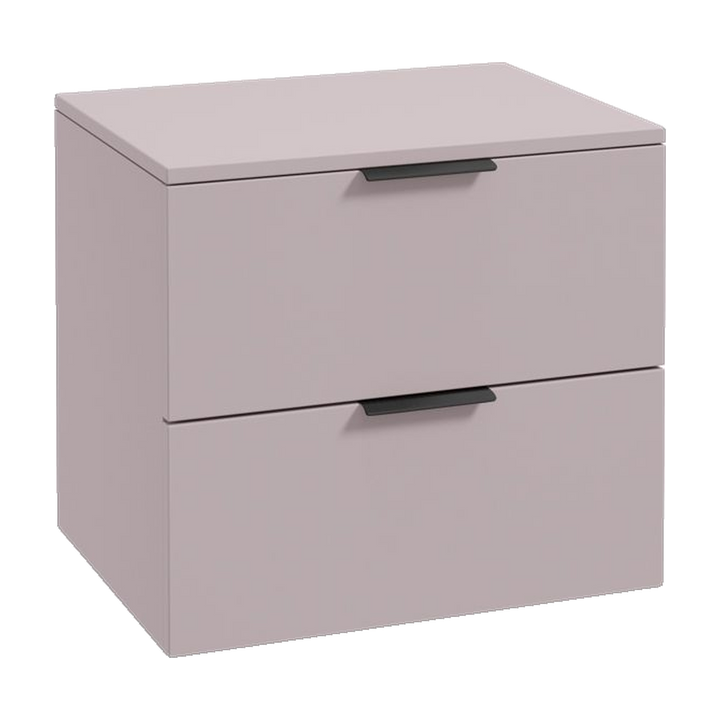 SONAS Stockholm 60cm wall hung two drawer vanity unit in Matt Cashmere Pink with matt black handles