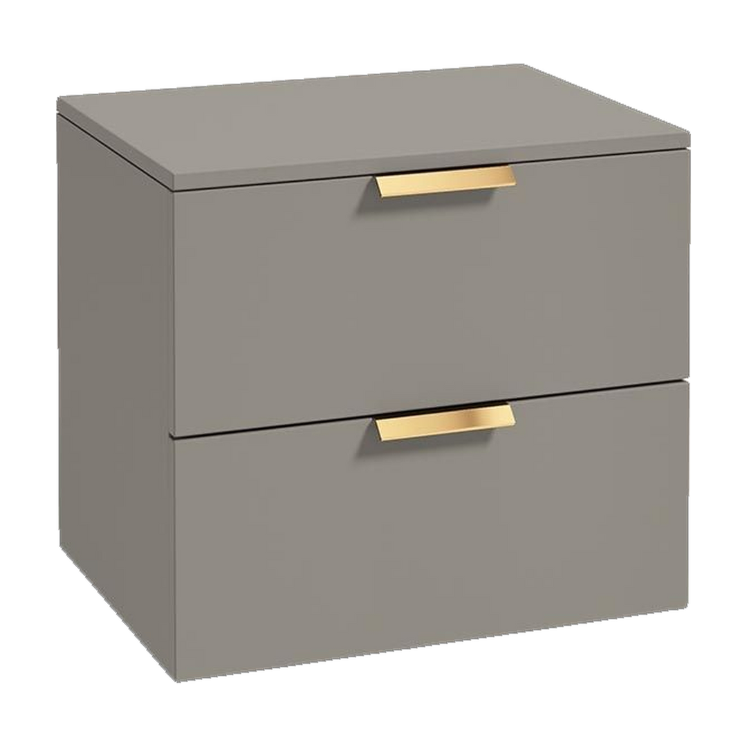 SONAS Stockholm 60cm wall hung two drawer vanity unit in Matt Khaki with brushed gold handles