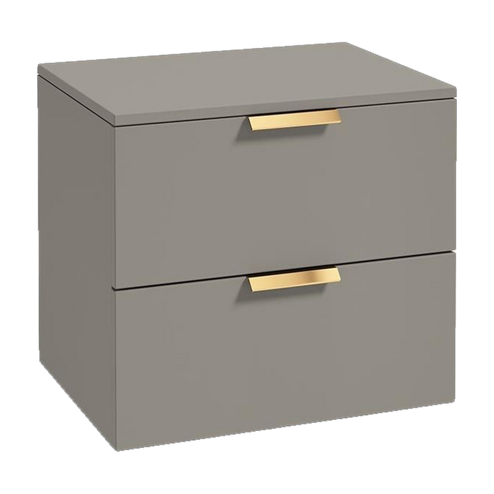 SONAS Stockholm 60cm wall hung two drawer vanity unit in Matt Khaki with brushed gold handles