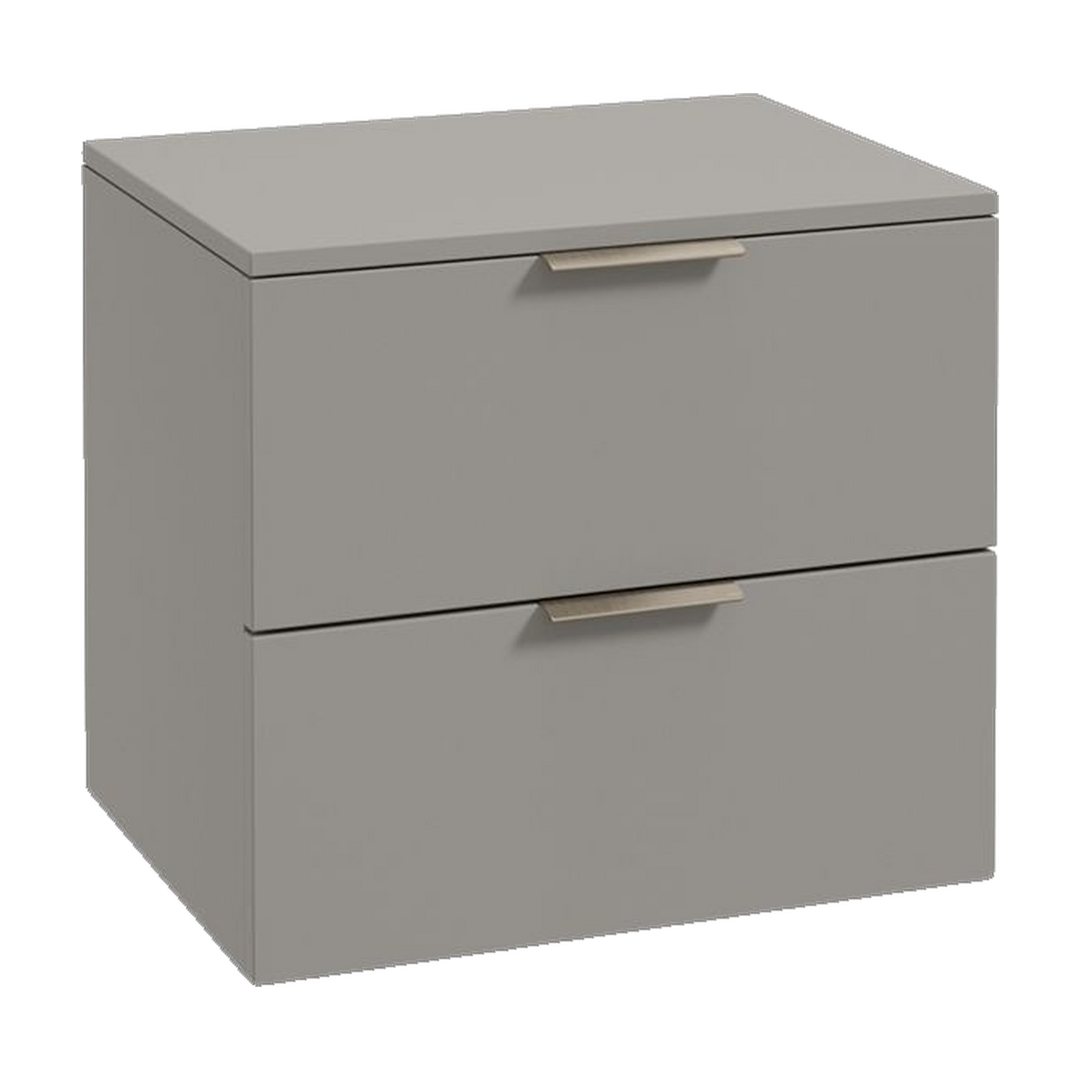 SONAS Stockholm 60cm wall hung two drawer vanity unit in Matt Khaki with brushed nickel handles