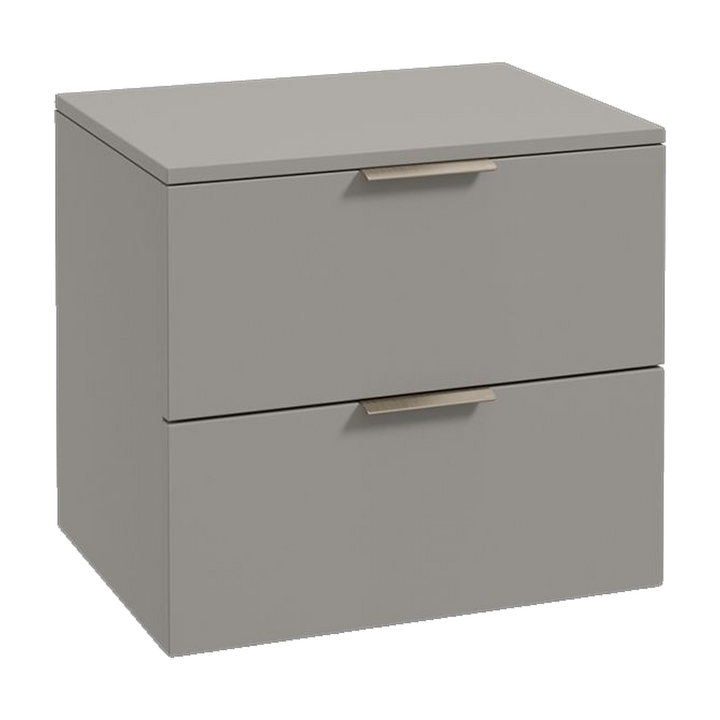 SONAS Stockholm 60cm wall hung two drawer vanity unit in Matt Khaki with brushed nickel handles