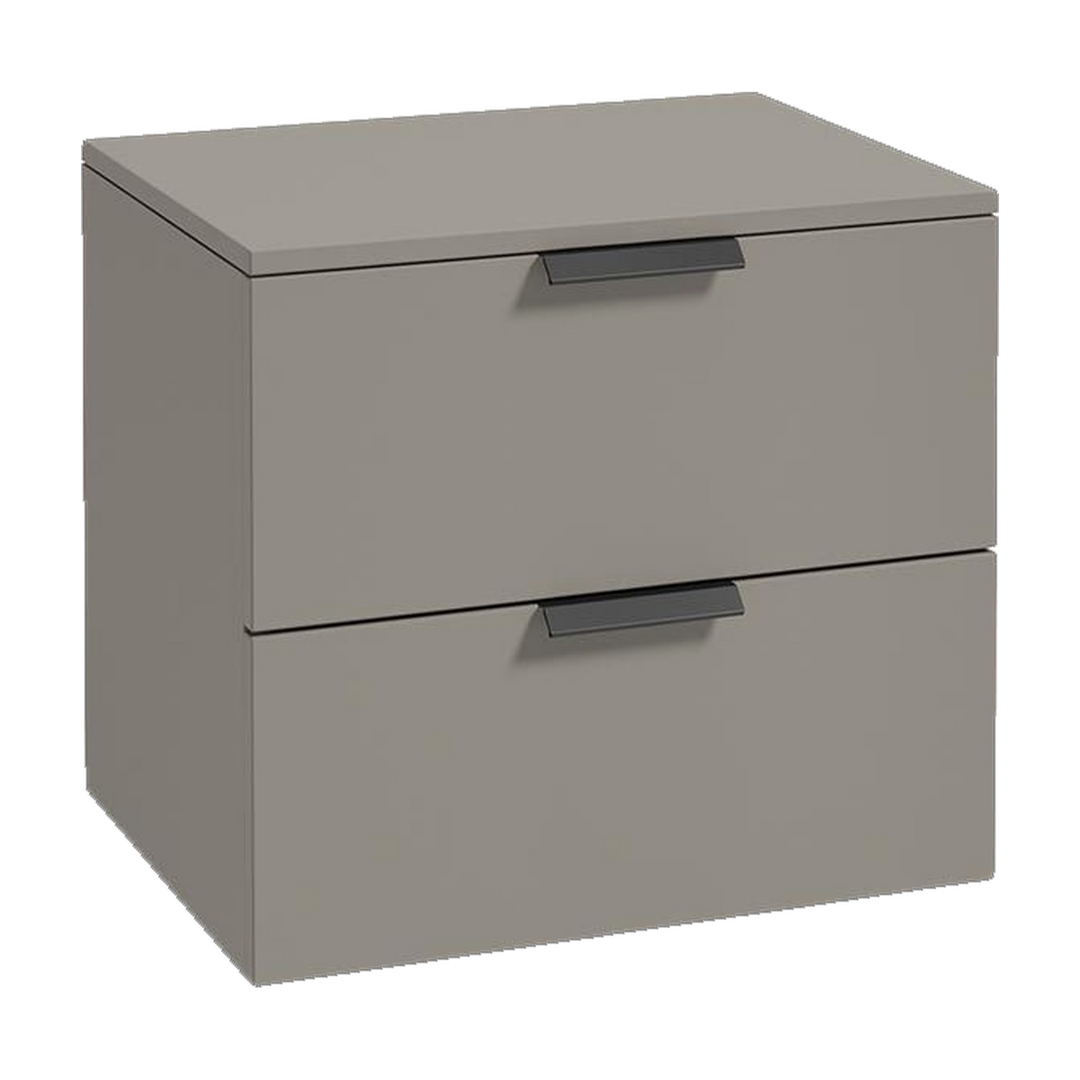 SONAS Stockholm 60cm wall hung two drawer vanity unit in Matt Khaki with matt black handles