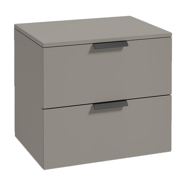 SONAS Stockholm 60cm wall hung two drawer vanity unit in Matt Khaki with matt black handles