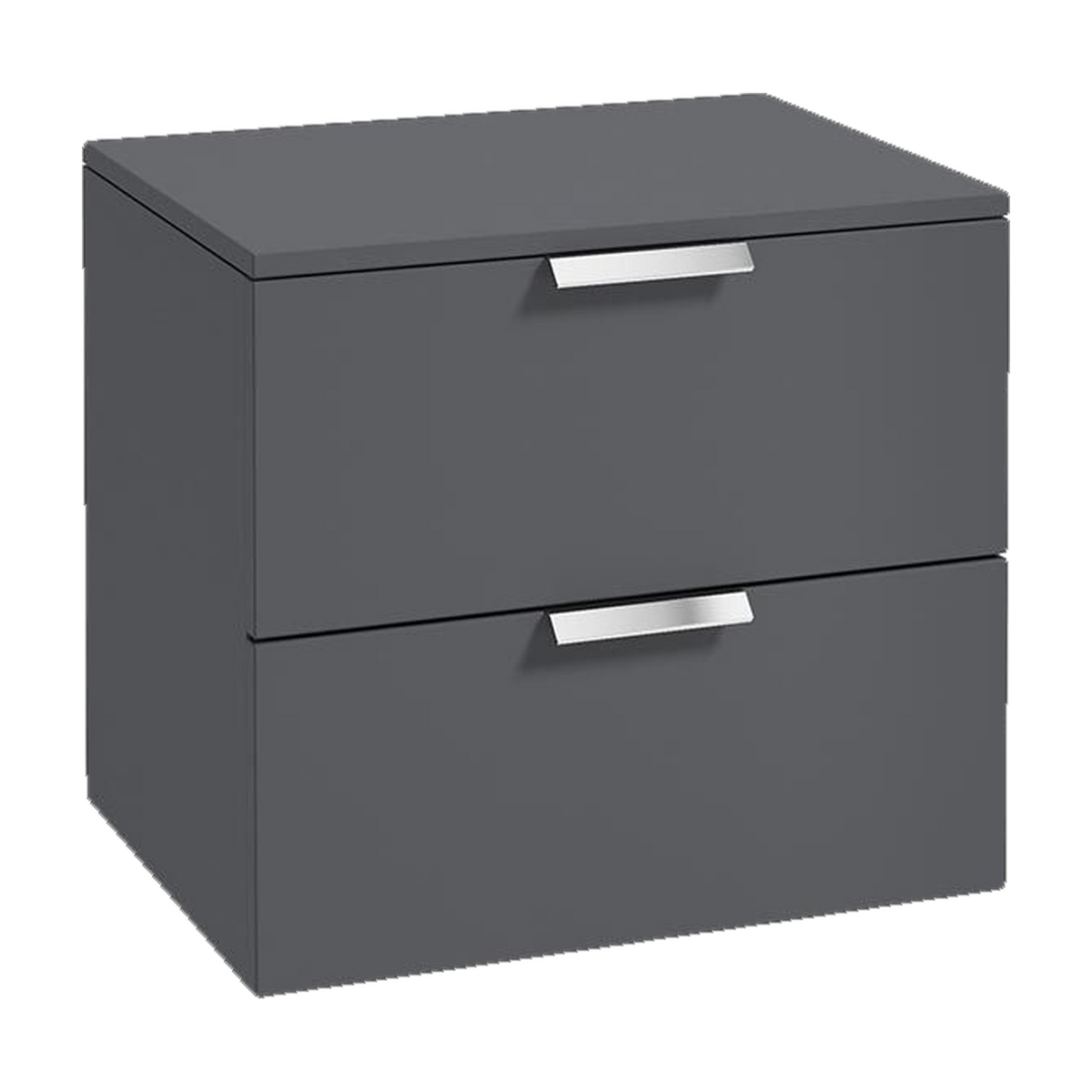 SONAS Stockholm 60cm wall hung two drawer vanity unit in Matt Midnight Grey with brushed chrome handles
