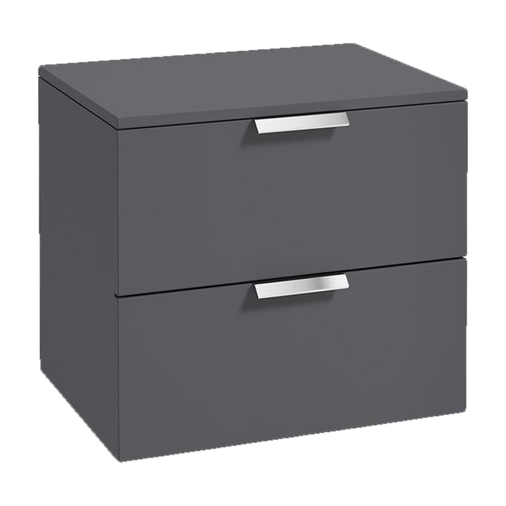 SONAS Stockholm 60cm wall hung two drawer vanity unit in Matt Midnight Grey with brushed chrome handles