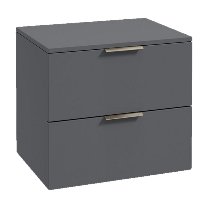SONAS Stockholm 60cm wall hung two drawer vanity unit in Matt Midnight Grey with brushed nickel handles
