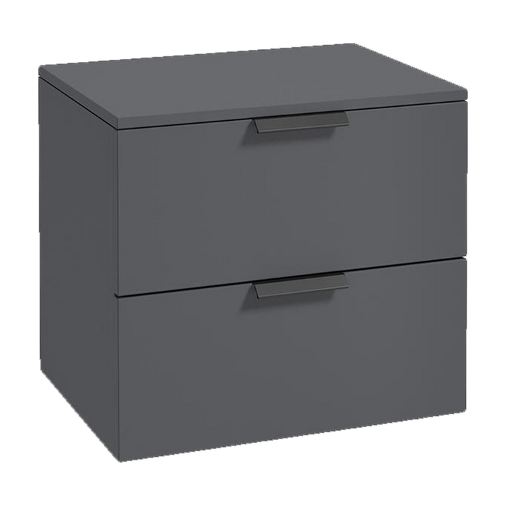 SONAS Stockholm 60cm wall hung two drawer vanity unit in Matt Midnight Grey with matt black handles