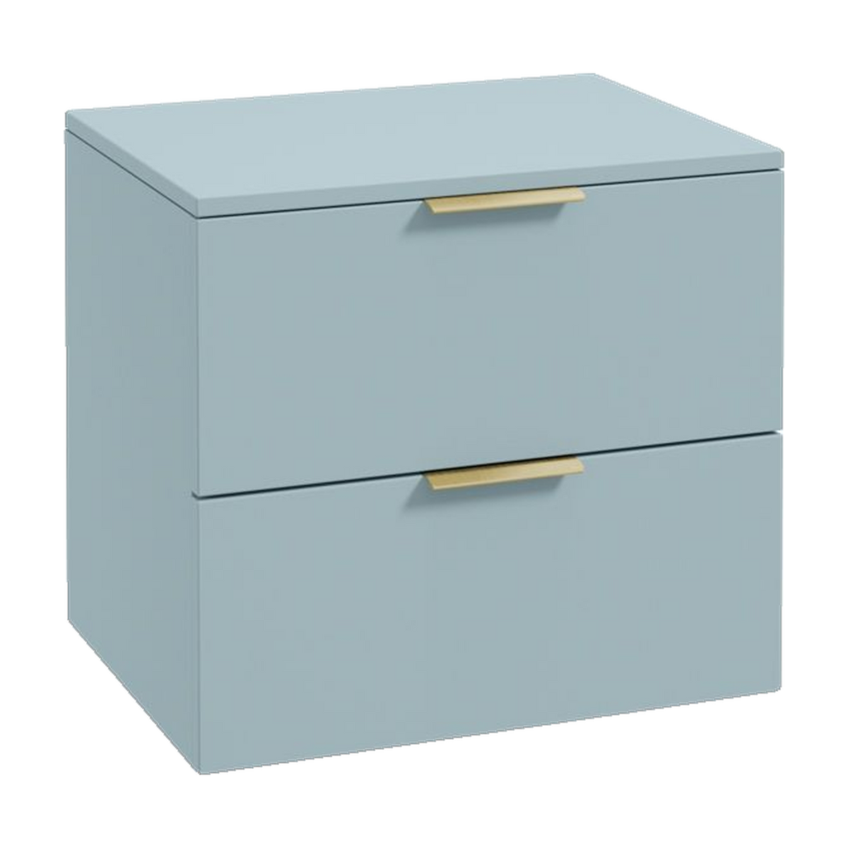 SONAS Stockholm 60cm wall hung two drawer vanity unit in Matt Morning Sky Blue with brushed gold handles