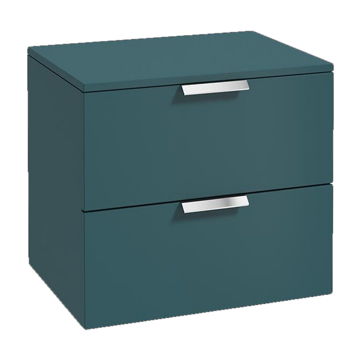 SONAS Stockholm 60cm wall hung two drawer vanity unit in Matt Ocean Blue with brushed chrome handles
