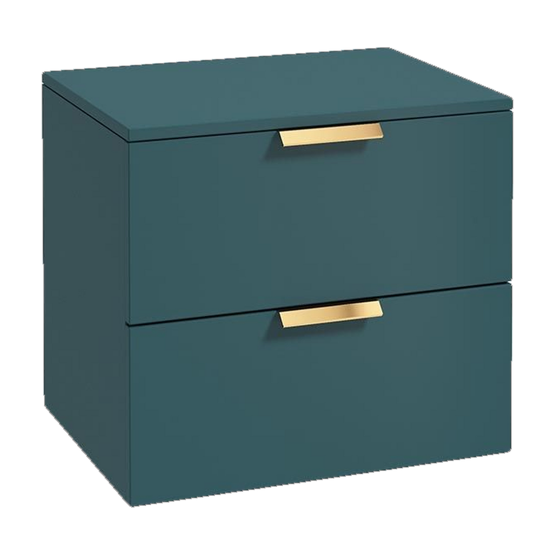 SONAS Stockholm 60cm wall hung two drawer vanity unit in Matt Ocean Blue with brushed gold handles
