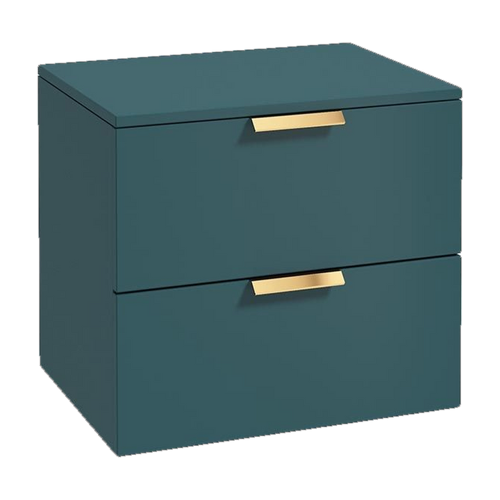 SONAS Stockholm 60cm wall hung two drawer vanity unit in Matt Ocean Blue with brushed gold handles