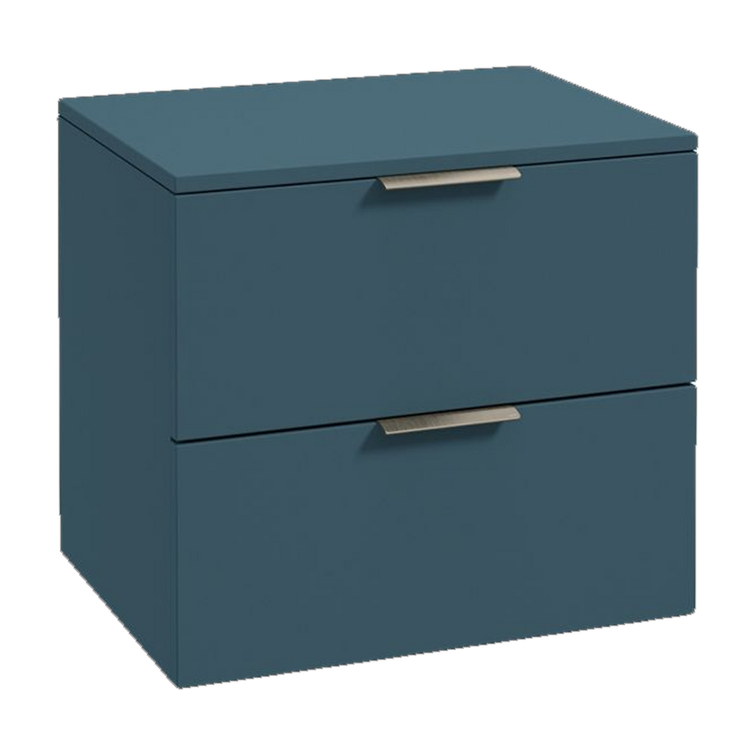 SONAS Stockholm 60cm wall hung two drawer vanity unit in Matt Ocean Blue with brushed nickel handles