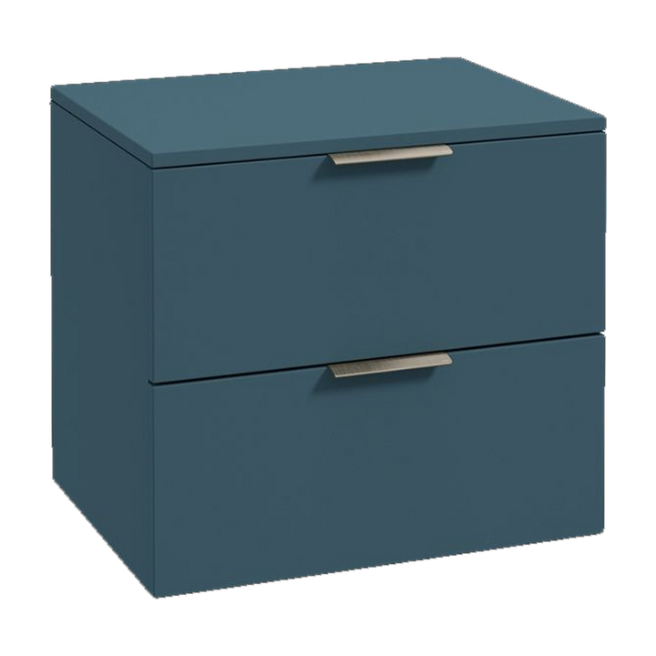 SONAS Stockholm 60cm wall hung two drawer vanity unit in Matt Ocean Blue with brushed nickel handles