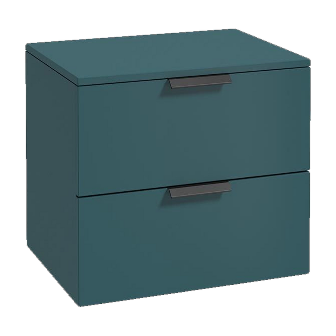 SONAS Stockholm 60cm wall hung two drawer vanity unit in Matt Ocean Blue with matt black handles