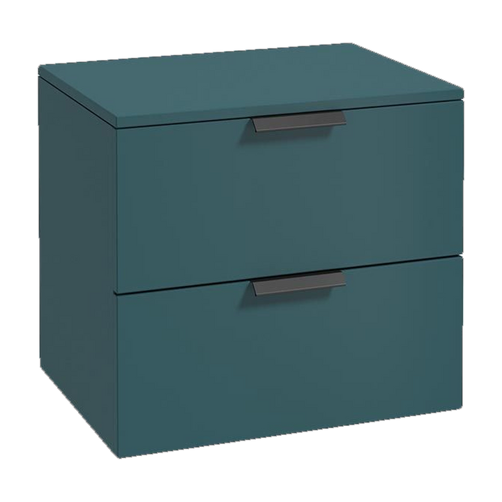 SONAS Stockholm 60cm wall hung two drawer vanity unit in Matt Ocean Blue with matt black handles