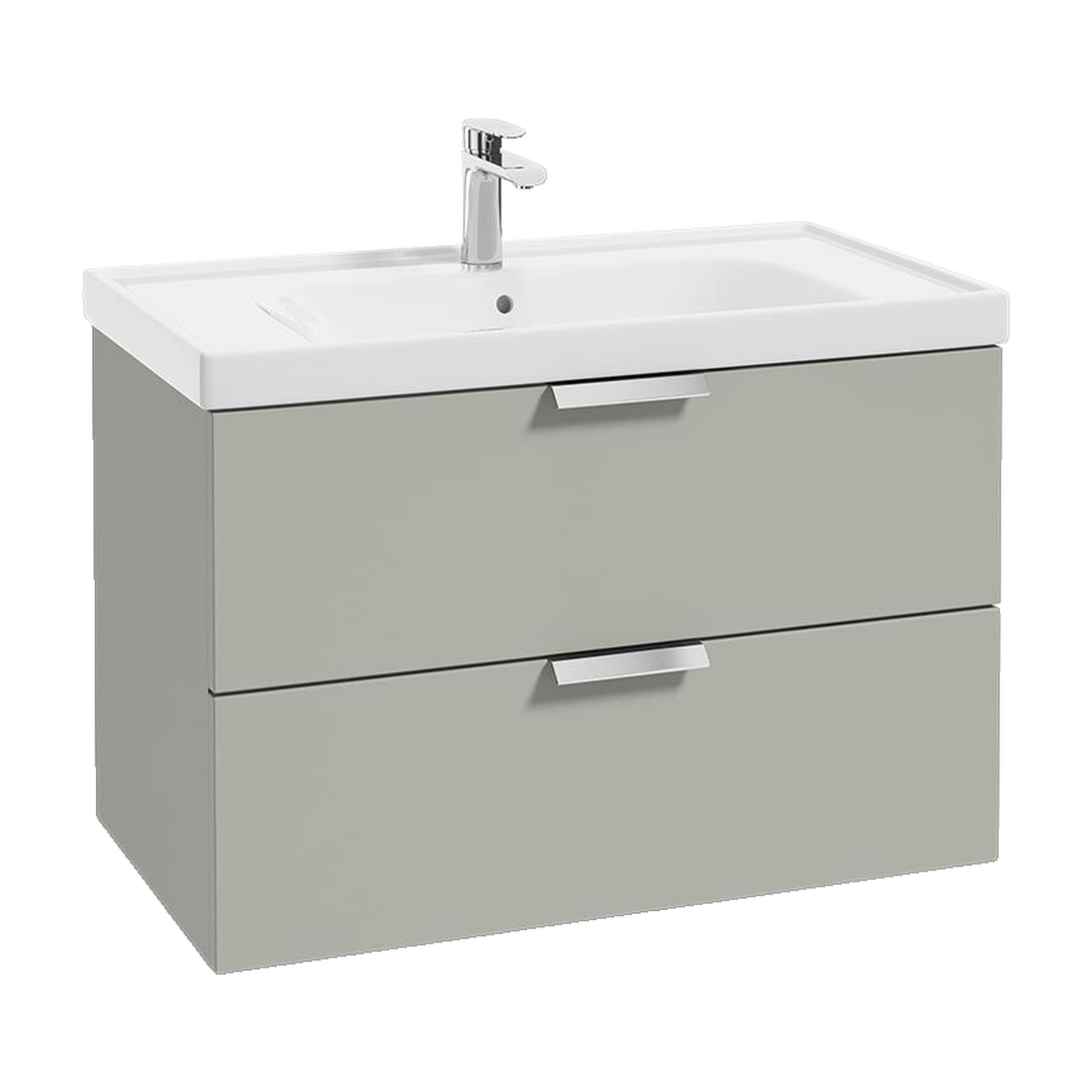SONAS Stockholm 80cm wall hung two drawer vanity unit in Matt Arctic Grey with brushed chrome handles