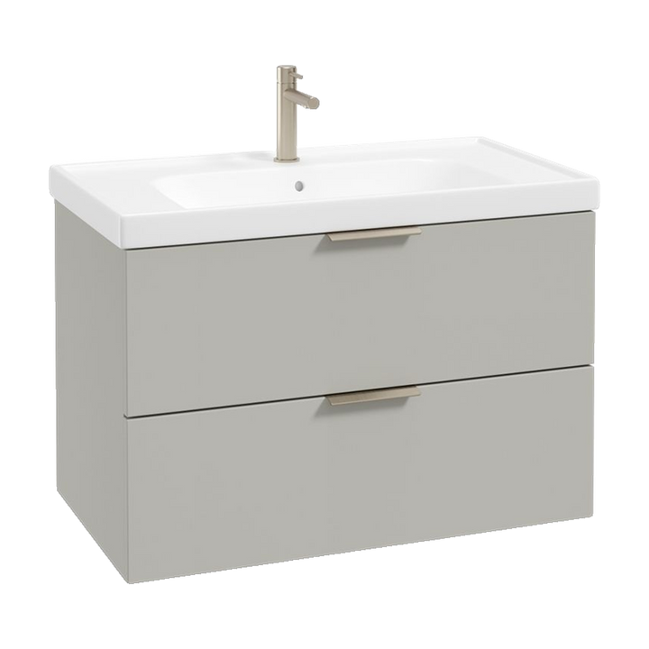 SONAS Stockholm 80cm wall hung two drawer vanity unit in Matt Arctic Grey with brushed nickel handles