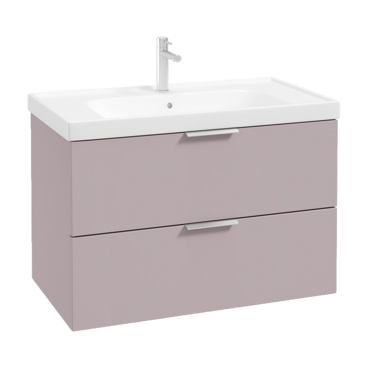 SONAS Stockholm 80cm wall hung two drawer vanity unit in Matt Cashmere Pink with brushed chrome handles