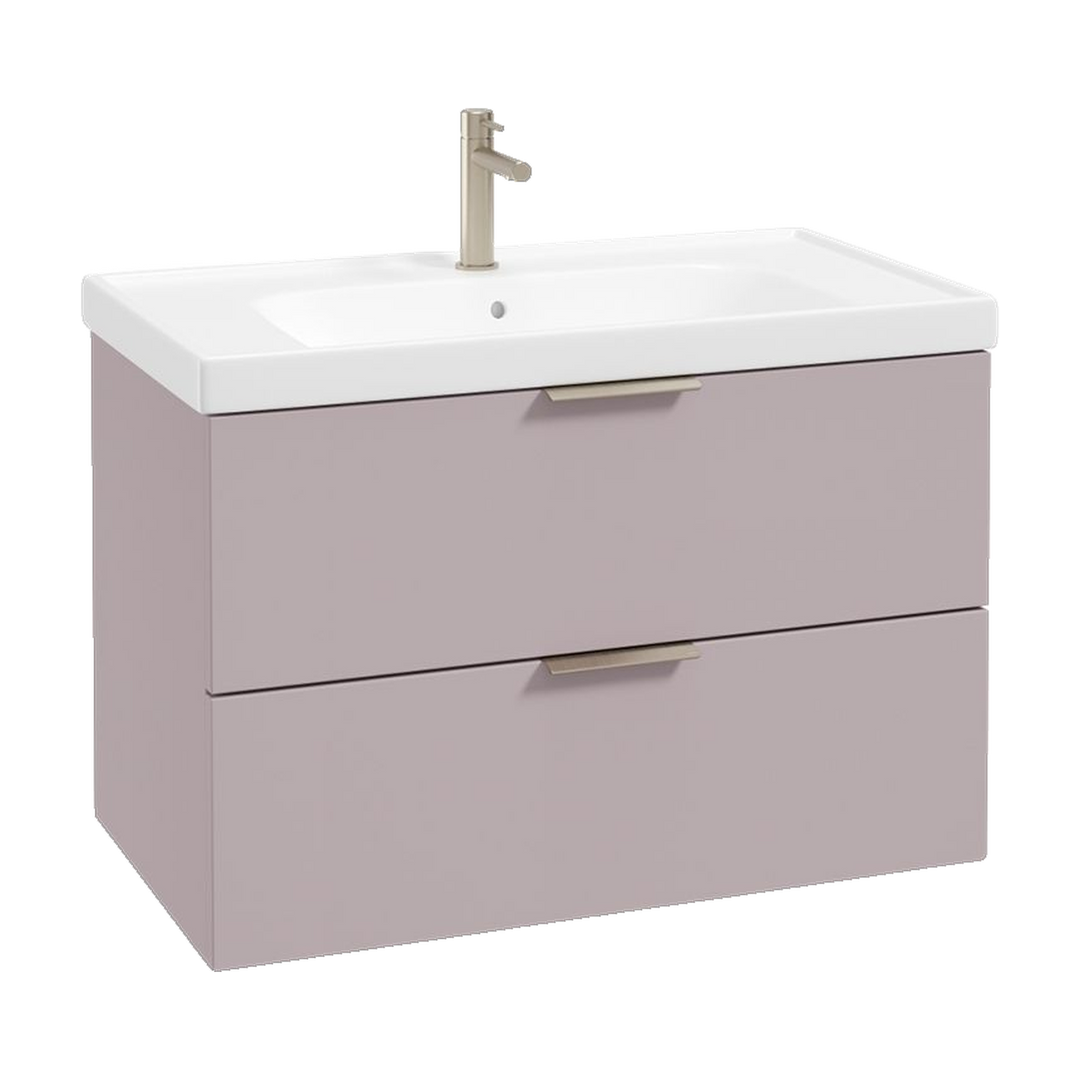 SONAS Stockholm 80cm wall hung two drawer vanity unit in Matt Cashmere Pink with brushed nickel handles
