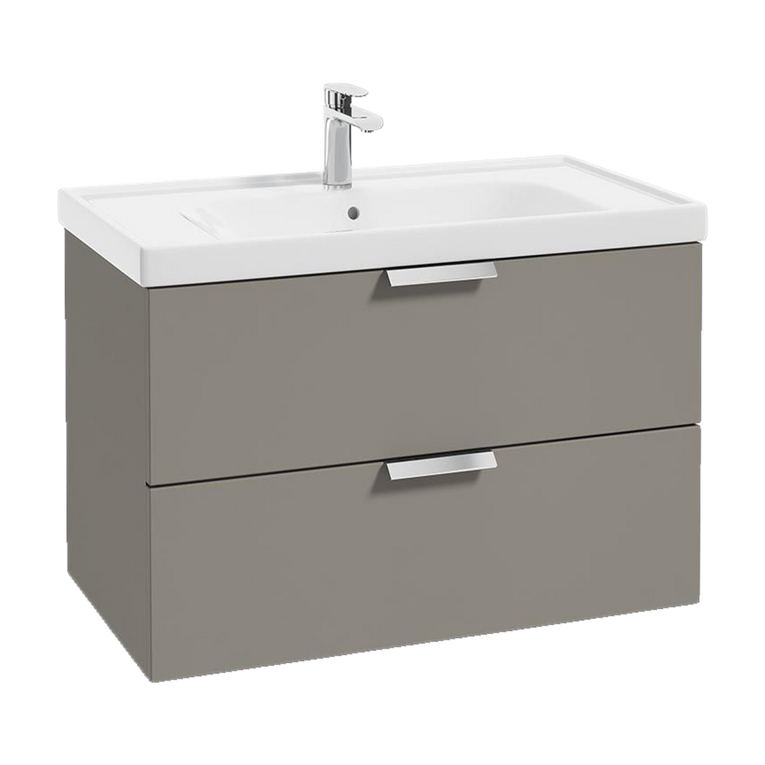 SONAS Stockholm 80cm wall hung two drawer vanity unit in Matt Khaki with brushed chrome handles