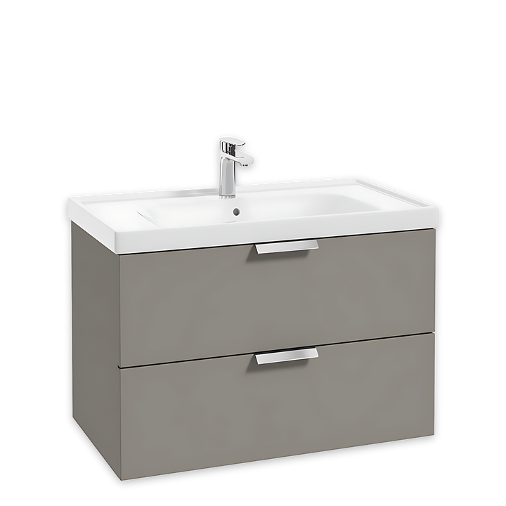 SONAS Stockholm 80cm wall hung two drawer vanity unit in Matt Khaki with brushed chrome handles
