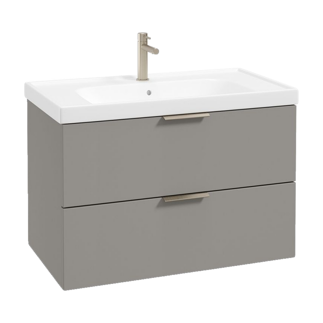 SONAS Stockholm 80cm wall hung two drawer vanity unit in Matt Khaki with brushed nickel handles