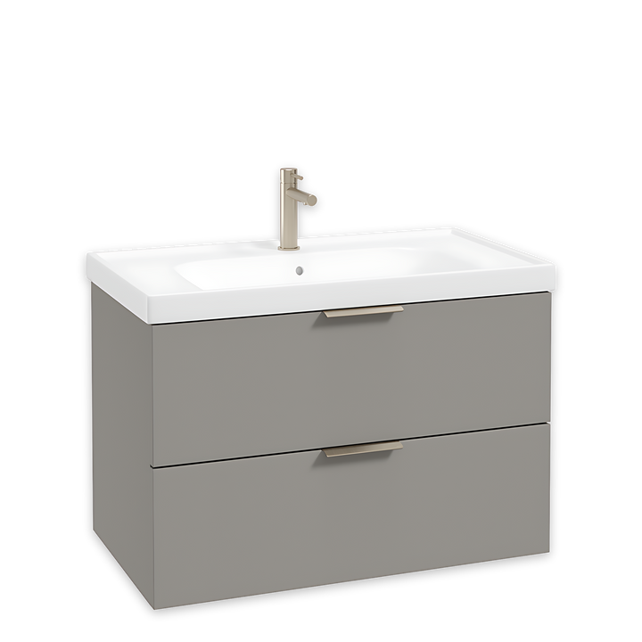 SONAS Stockholm 80cm wall hung two drawer vanity unit in Matt Khaki with brushed nickel handles