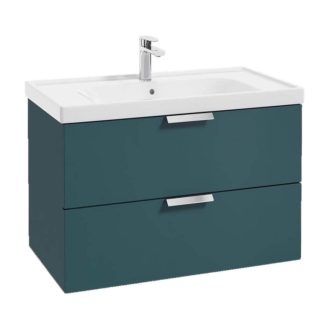 SONAS Stockholm 80cm wall hung two drawer vanity unit in Matt Ocean Blue with brushed chrome handles