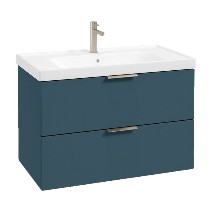 SONAS Stockholm 80cm wall hung two drawer vanity unit in Matt Ocean Blue with brushed nickel handles