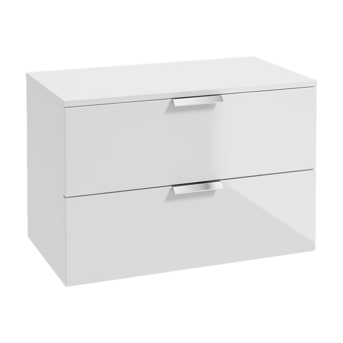 SONAS Stockholm 80cm wall hung two drawer vanity unit in Gloss White with brushed chrome handles