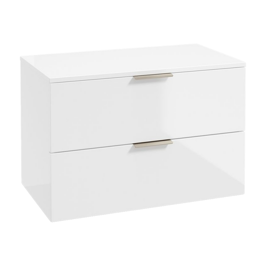 SONAS Stockholm 80cm wall hung two drawer vanity unit in Gloss White with brushed nickel handles