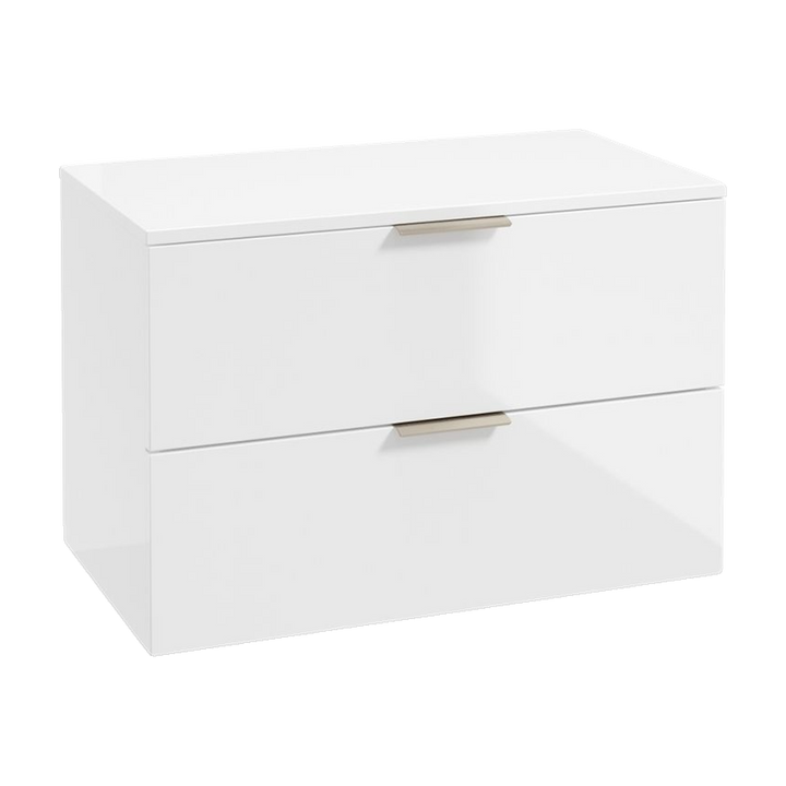 SONAS Stockholm 80cm wall hung two drawer vanity unit in Gloss White with brushed nickel handles