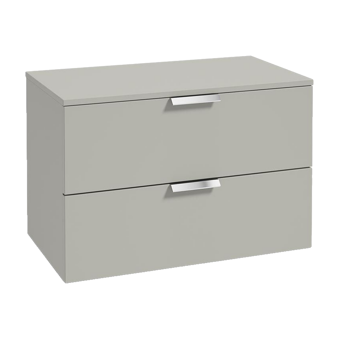 SONAS Stockholm 80cm wall hung two drawer vanity unit in Matt Arctic Grey with brushed chrome handles