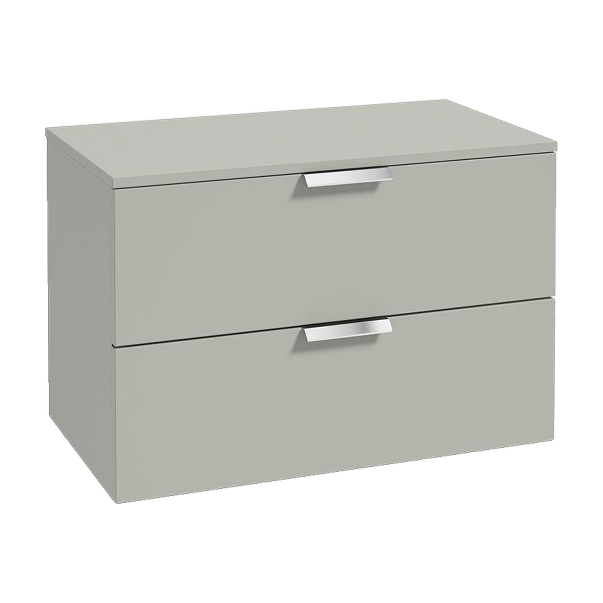 SONAS Stockholm 80cm wall hung two drawer vanity unit in Matt Arctic Grey with brushed chrome handles