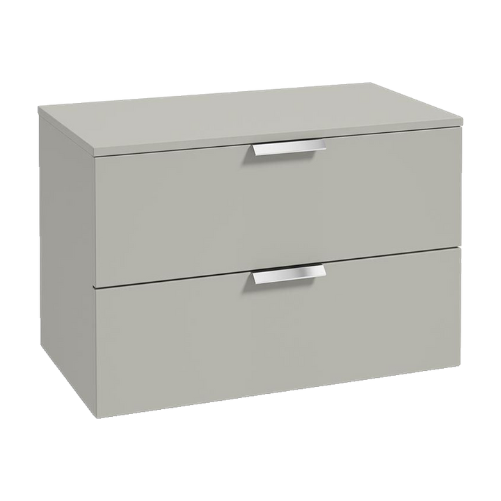 SONAS Stockholm 80cm wall hung two drawer vanity unit in Matt Arctic Grey with brushed chrome handles