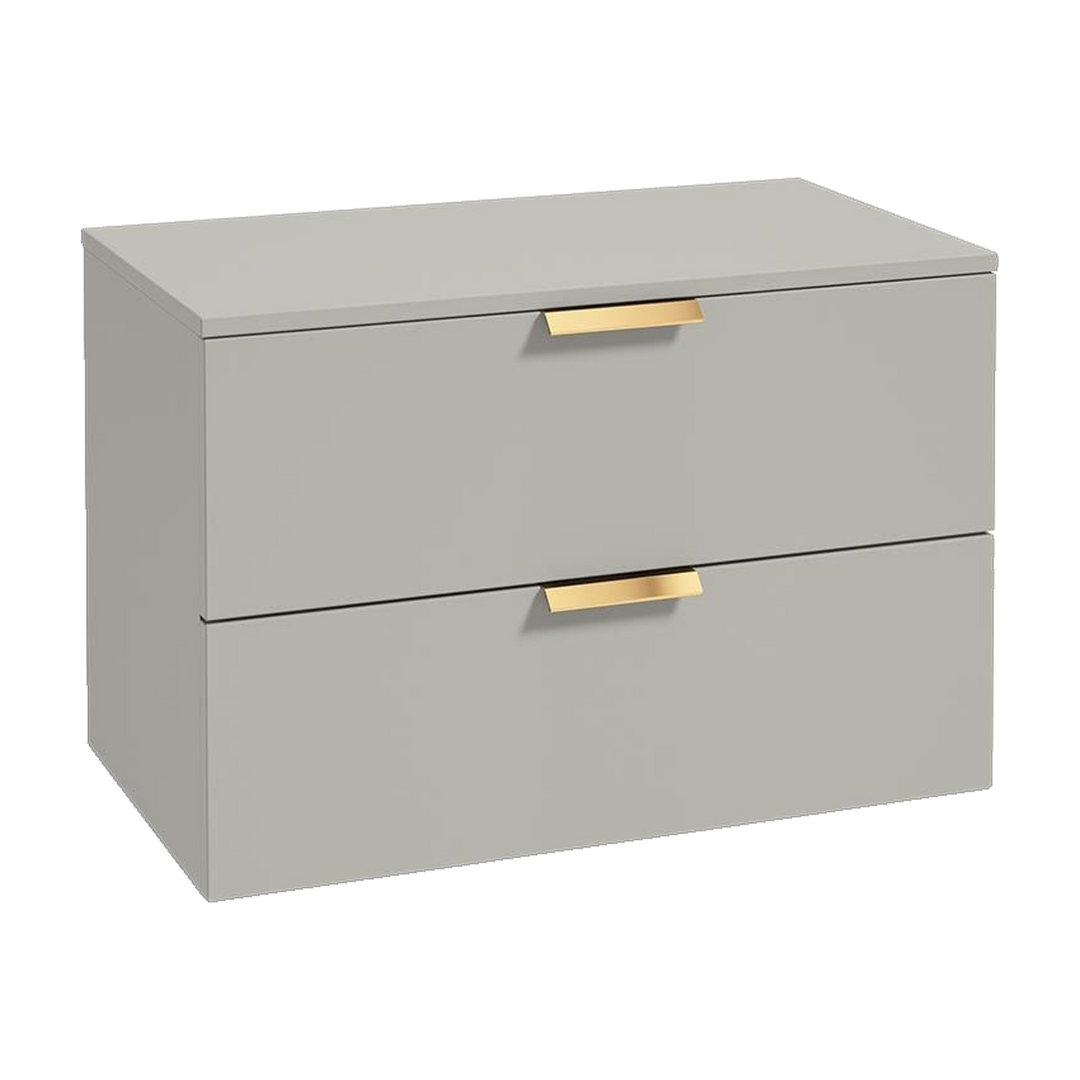 SONAS Stockholm 80cm wall hung two drawer vanity unit in Matt Arctic Grey with brushed gold handles