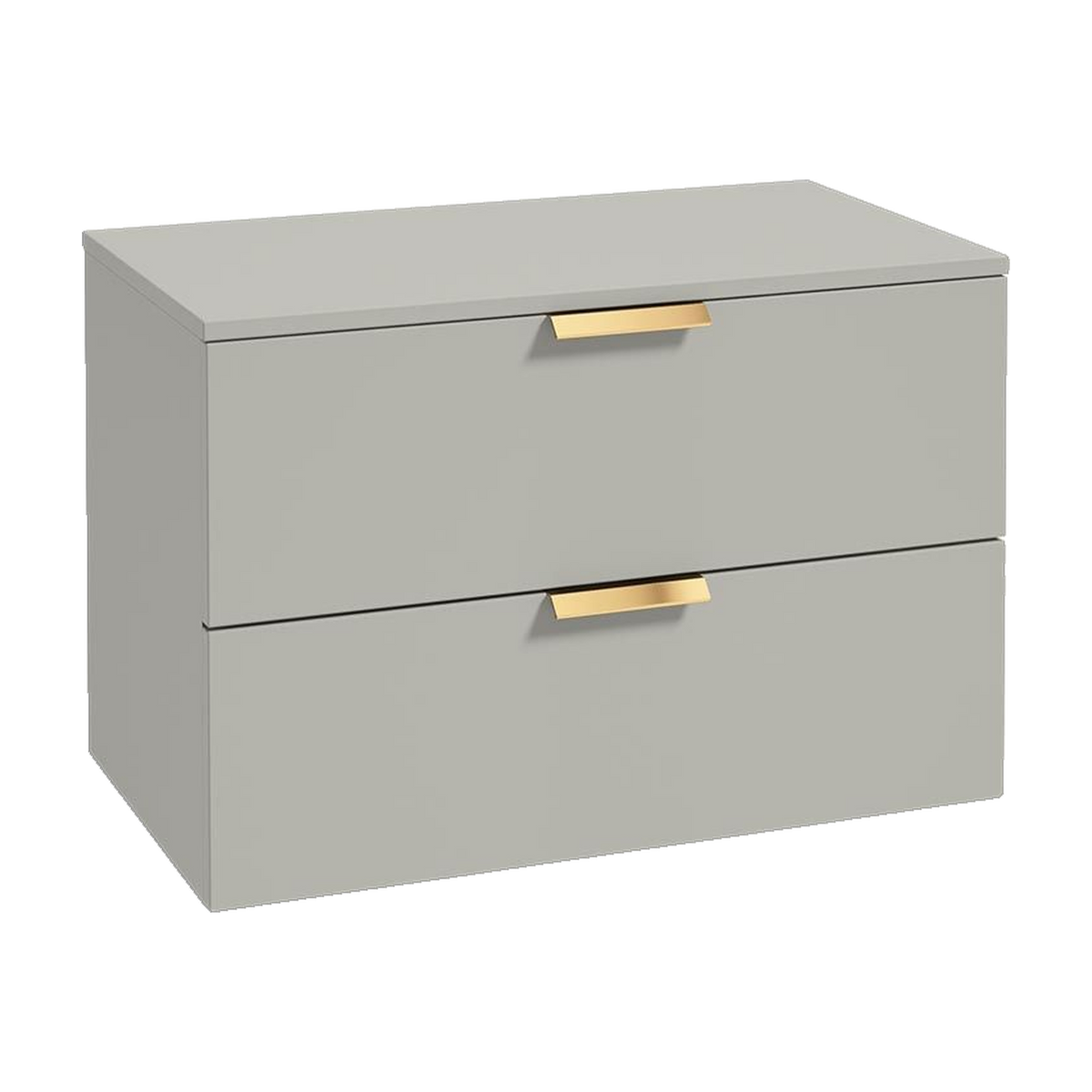 SONAS Stockholm 80cm wall hung two drawer vanity unit in Matt Arctic Grey with brushed gold handles