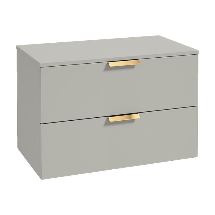 SONAS Stockholm 80cm wall hung two drawer vanity unit in Matt Arctic Grey with brushed gold handles