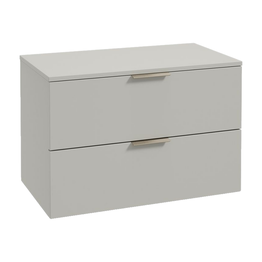 SONAS Stockholm 80cm wall hung two drawer vanity unit in Matt Arctic Grey with brushed nickel handles