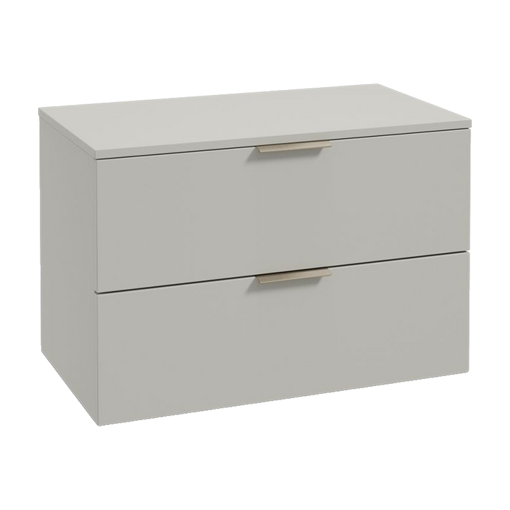SONAS Stockholm 80cm wall hung two drawer vanity unit in Matt Arctic Grey with brushed nickel handles