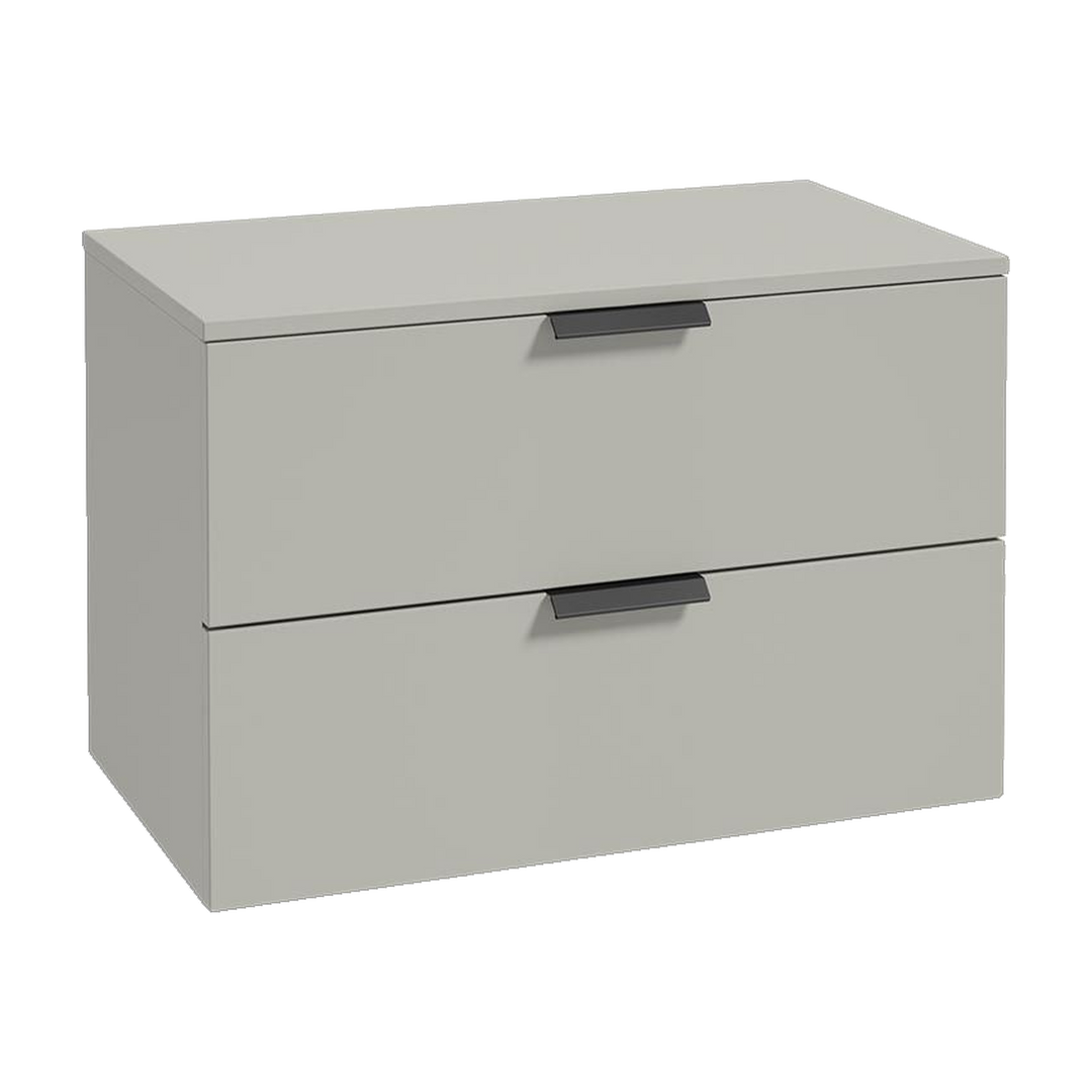 SONAS Stockholm 80cm wall hung two drawer vanity unit in Matt Arctic Grey with matt black handles