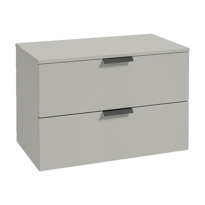 SONAS Stockholm 80cm wall hung two drawer vanity unit in Matt Arctic Grey with matt black handles