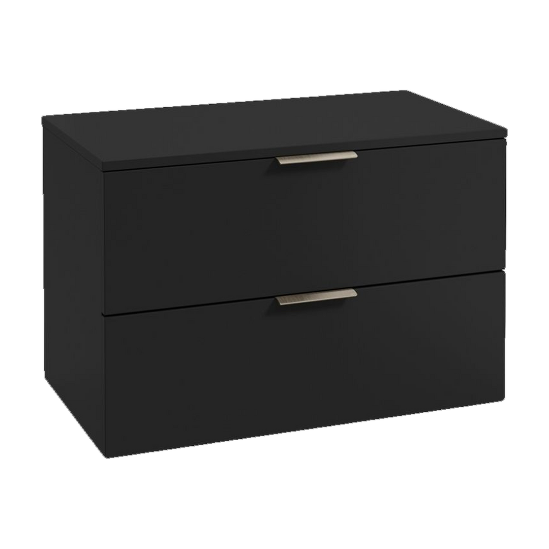 SONAS Stockholm 80cm wall hung two drawer vanity unit in Matt Black with brushed nickel handles