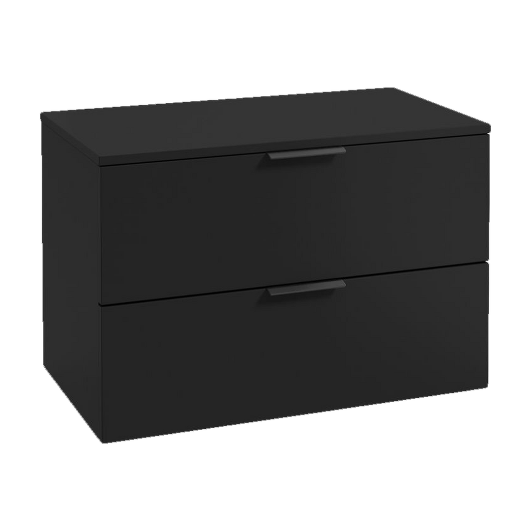 SONAS Stockholm 80cm wall hung two drawer vanity unit in Matt Black with matt black handles