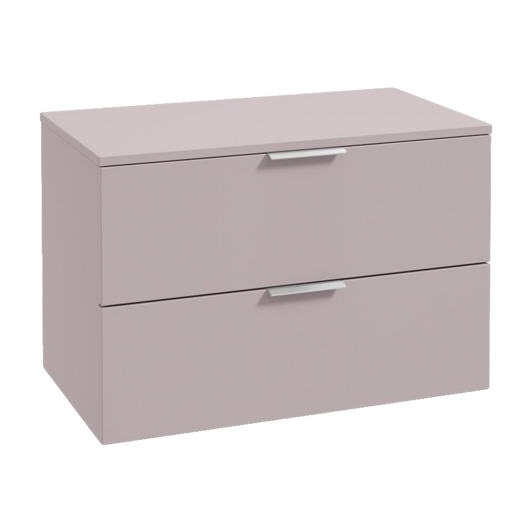 SONAS Stockholm 80cm wall hung two drawer vanity unit in Matt Cashmere Pink with brushed chrome handles
